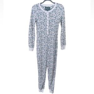 American Eagle Outfitters One Piece Long John Pajamas Snap Front Snowflakes